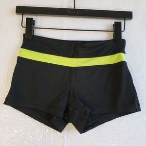 Forever 21 Womens Fitness Yoga Gym Workout Shorts XS Black Neon Yellow Stripe